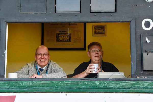 Cricket scorer steve ward (right) talks through technology and updates with Cricket Yorkshire