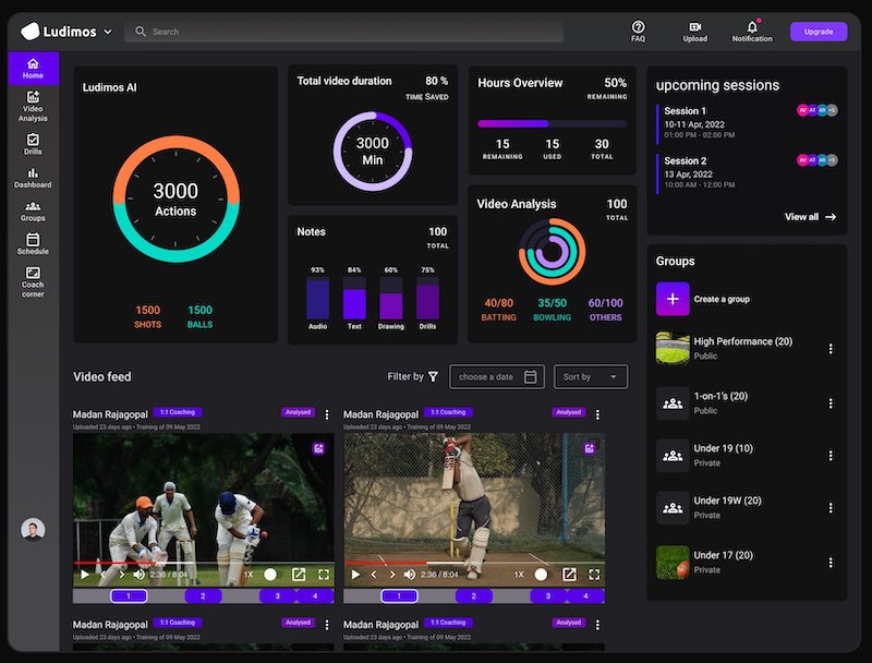 Ludimos Dashboard with all of the data from your uploaded cricket video