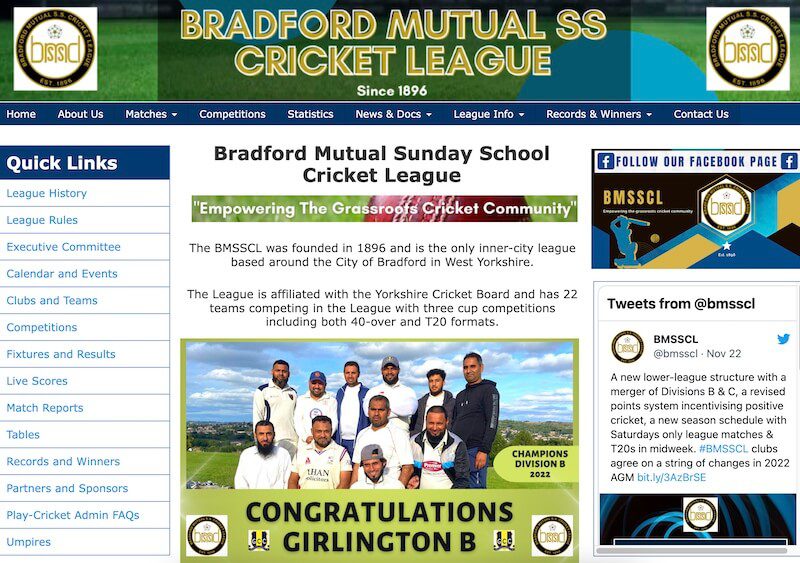 Bradford Mutual Sunday School Cricket League- Website Homepage (CY)