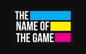 Cricket club grants - Name of the Game logo, bold letters in white and black surround